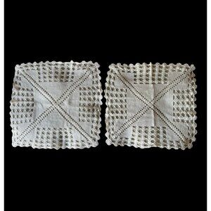 Hand Crocheted White Cotton Doilies Square Cottage Core VTG Wedding Country